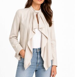 Calvin Klein Women Draped Jacket Ivory Beige S Open Front Workwear Blazer